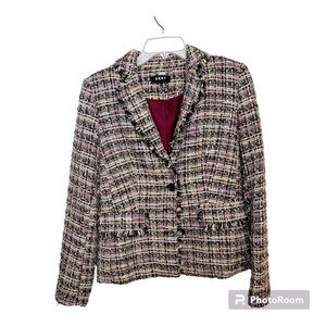 Women's Purple Haze DKNY Printed Office Tweed Jacket, Size 4